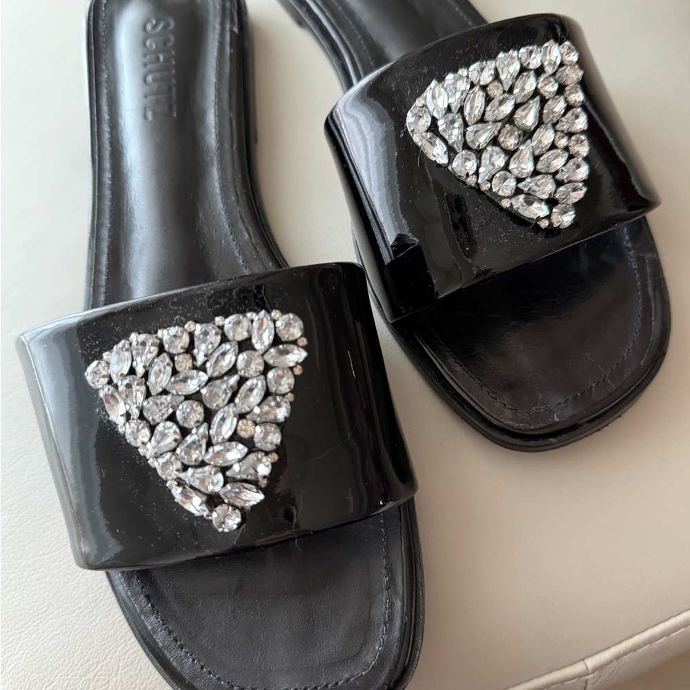 SCHUTZ Black Sandals with Crystal Accents